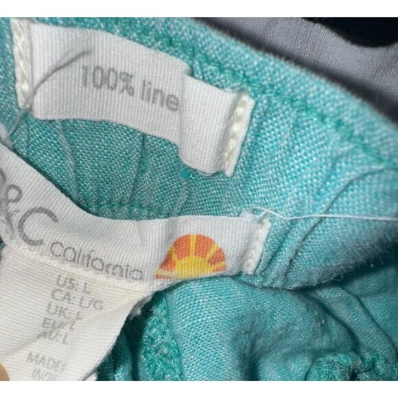 Womens C&C California Aqua Linen Shorts Size L Elastic Waist & Drawstring - Picture 2 of 6